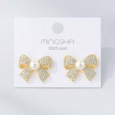 ORUKA Bow pearl Korean Earrings Beads Alloy Stud Earring