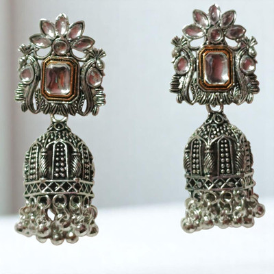 MB MINBLOW Ethnic Silver Oxidised Afghani Style Trending Earrings For Women Alloy Drops & Danglers