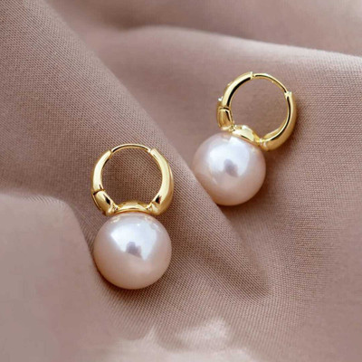 studio devishq Classic Gold Plated Pearl Bali Earrings Alloy Stud Earring