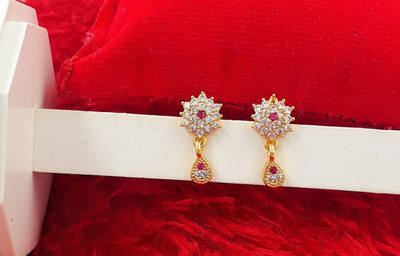 Anujeet Fashion Hub Gold Plated Covering 5 metal Impon AD Stone Small Floral Danglers For Women/Girl Copper Drops & Danglers