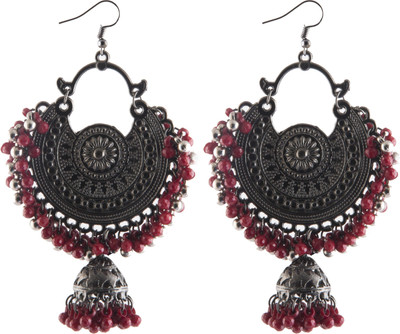Jamleen Gallery Maroon & Silver Designer Jhumki in Indian Designe Black Oxidised Jhumki Earring Alloy Drops & Danglers
