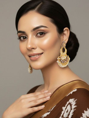 alysa Gold Plated Meenakari Work Kundan Stone Pearl Alloy Drops & Danglers