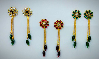 MK Gallery Combo of 3 kundan golden earrings sui dhaga earrings Alloy Drops & Danglers