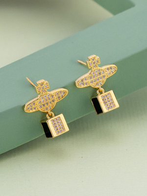 Kushal's Fashion Jewellery White Gold-Plated Party Drop Earring Zircon Copper Drops & Danglers