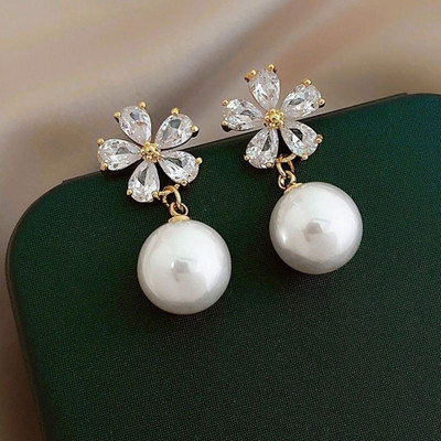 MAHADEV CREATION Flower Pearl Dangle Earring Crystal Alloy Stud Earring