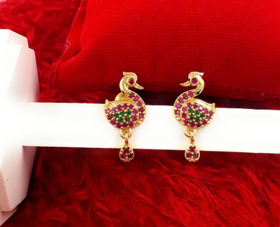 Anujeet Fashion Hub Gold Plated Covering 5 metal Impon AD Stone Jhumka Earrings For Women & Girls Copper Drops & Danglers