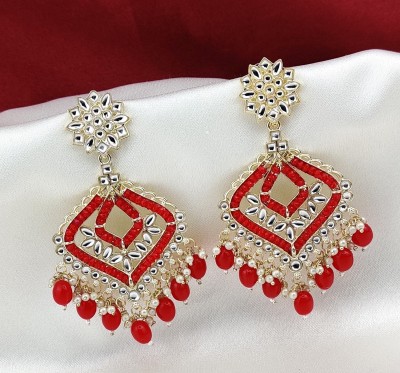 Orbis Long and Big Earrings -Red Beads Alloy Chandbali Earring