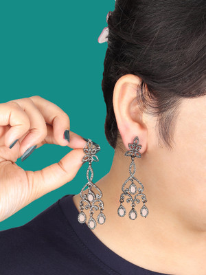 Arti creations Light Weight Korean Silver Black Plated Designer AD Studded Danglers Earrings Cubic Zirconia Alloy, Stone Drops & Danglers