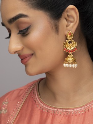 RUBANS Rubans Basic Gold Plated Handcrafted Ruby Stone & Filigree Jhumka Earrings Alloy Jhumki Earring