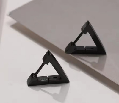 MAATRCHAAYA Piyush Enterprises Stylish Black Unisex Triangle Hoop Stud Earrings Stainless Steel Hoop Earring