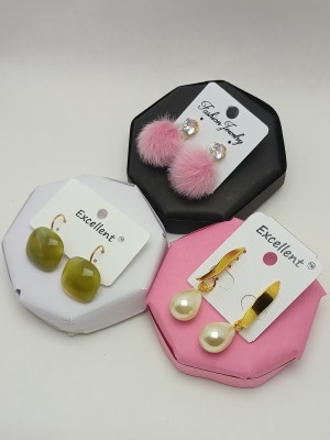 Ayzal Soft Pink Green And White Korean Earrings Combo Beads, Pearl Alloy Earring Set