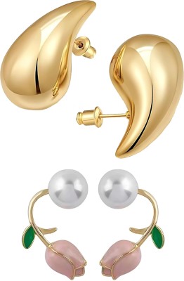 CARIA JEWELLERY COLLECTION Caria Jewellery Luxe Gold & Pearl Earrings combo Set with Floral Accents Alloy Cuff Earring, Stud Earring