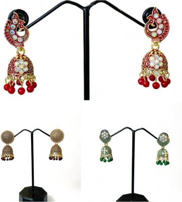JGS LUXO DESIGN Alloy Jhumkis Combo of 3 Beads Alloy Jhumki Earring