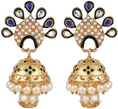 JEWELS GURU Blue & White Stone Studded Peacock Shape Gold Plated Jhumka_JG Cubic Zirconia Brass Jhumki Earring