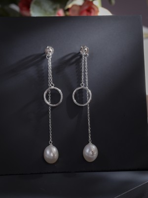 DIAVO Dainty Circle & Pearl Drop 925 Silver Earrings Sterling Silver Clip-on Earring