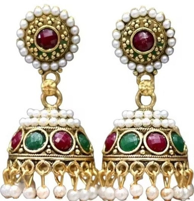 HariShree Kisan Gold Plated Ethnic Jhumka Earrings with Stones Women & Girls Alloy Jhumki Earring
