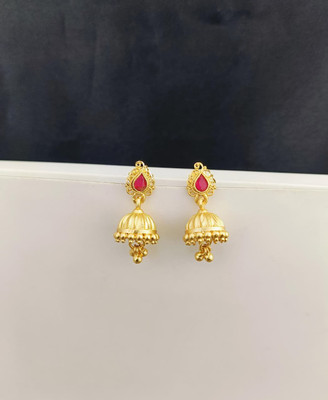 Kowsalya Gold Covering WOMEN JHUMKA Ruby Brass Jhumki Earring