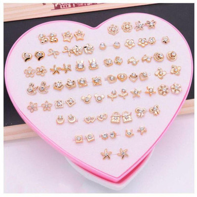 MEHAK CREATION Set of 36 Pair Colorful Mix Design Earring Stud Set with Heart Box for Women Agate Alloy Tassel Earring