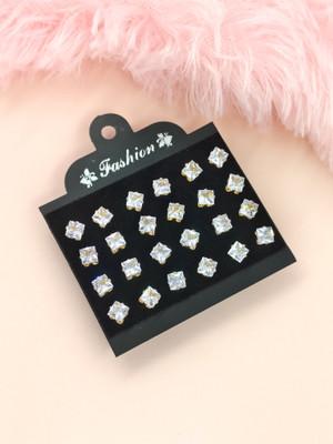 Balasundri 12pairs Casual Simple Square AD Zirconia Stone Stud Earrings Western Style Crystal Alloy Stud Earring, Rhinestone Studs, Earring Set