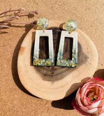 ReverseWheel ReverseWheel Handmade Acrylic White & Sea Green Boho Resin Earrings Resin Drops & Danglers