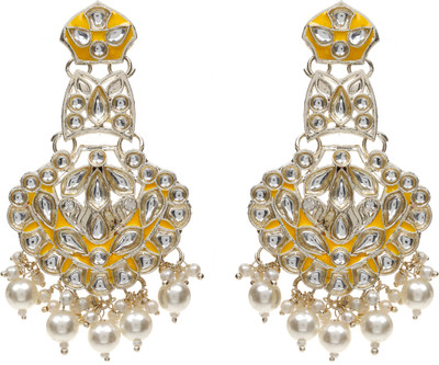 Zarmar fashion Afghani Style Light Gold Meenakari Chandbali Earrings Beads Alloy Chandbali Earring, Tassel Earring