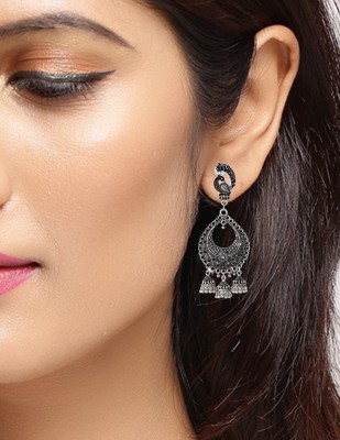 Silvermerc Designs Silver-Plated Oxidised Peacock Shaped Drop Earrings Brass Drops & Danglers