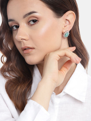ANOUK Anouk Silver Plated AD Studded Mint Contemporary Drop Earrings Brass Stud Earring