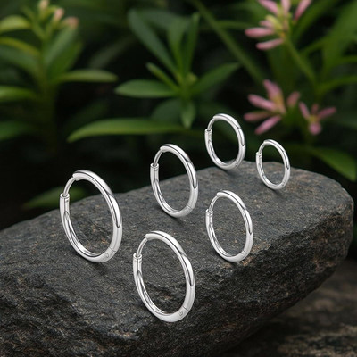 THANU'S CRAFT Stainless Steel 18K Silver Plated Anti Tarnish Huggie Hoop Crystal Silver Hoop Earring