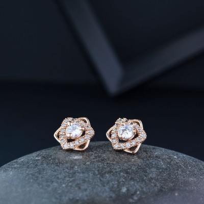 I Jewels Rose Gold Plated CZ American Diamond Star Shaped Studs Earrings Alloy Stud Earring