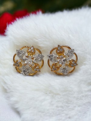 RinGold American Diamond Gold Plated Cubic Zirconia Brass Stud Earring