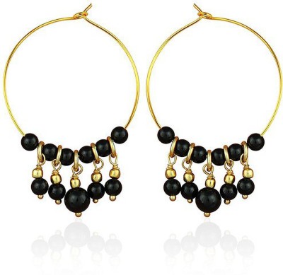 Pearlz Ocean The Talisman Black Agate & Onyx Gemstone Beads Alloy Hoop Earring