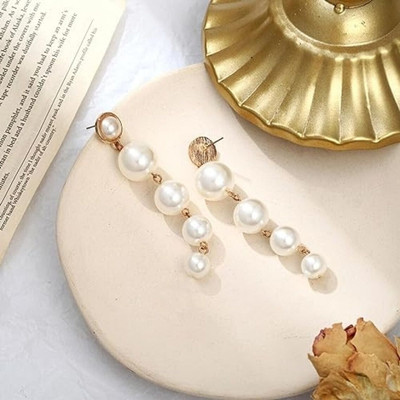 Limine Jewels Western Stylist Fashion Pearl Dangle Drop Long Earrings for Women Girls Pearl Crystal Drops & Danglers