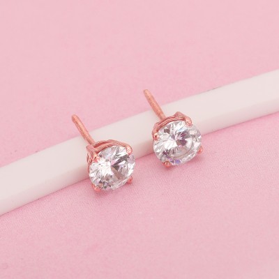 GIVA Sterling Silver Rose Gold Classic Zircon Earringsfor Women and Girls Zircon Sterling Silver Stud Earring