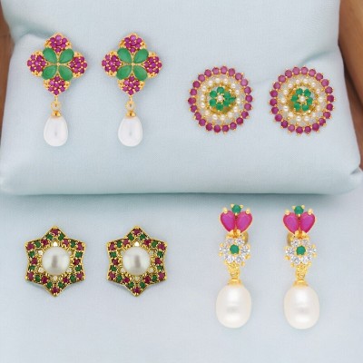 Sri Jagdamba Pearls Mehvish Combo of 4 Pair Earrings Pearl Alloy Stud Earring