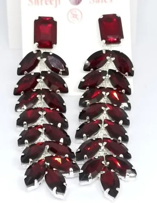 BBY2YNG Self Design Earring For Girls & Women (Long Red) Crystal Leather Drops & Danglers