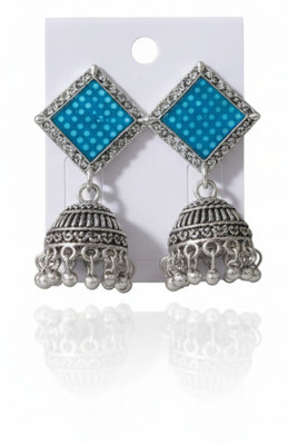 Sample Oxidised Silver Blue Square Jhumka Earrings Alloy Stud Earring