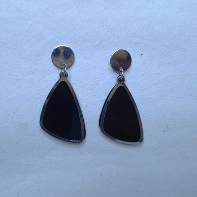RISHASTYLE Stylish Black Triangular Dangle Earrings for Women | Elegant Fashion Jewelry German Silver Drops & Danglers