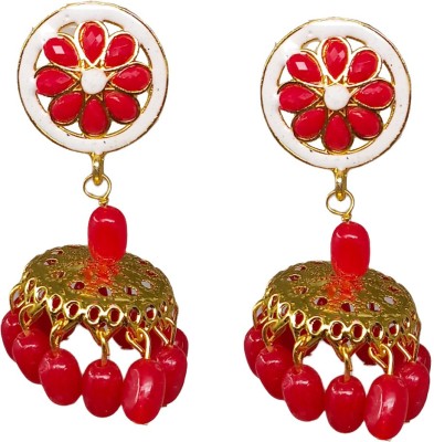 Happy Stoning Gold plated lightweight Designer Bridal Jhumka Jhumki Earrings Beads Brass Jhumki Earring