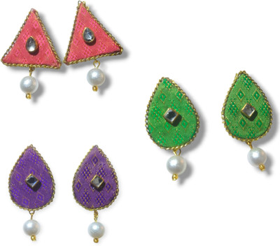 DIPRIYA GALLERY HANDMADE FABRIC EARRINGS COMBO PACK OF 3 Wood Drops & Danglers
