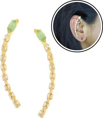 JWELLA JWELLA Gold-Plated Earcuff with Mint Green & Clear CZ Stones for Women & Girls Metal Cuff Earring