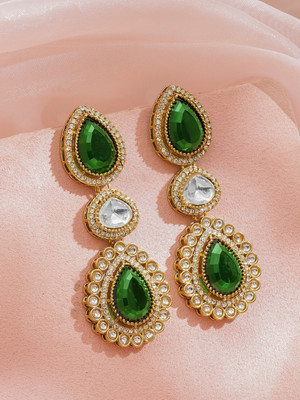 RUBANS 18K Gold-Plated Emerald Green & White Cubic Zirconia Stone Drop Earrings Brass Drops & Danglers