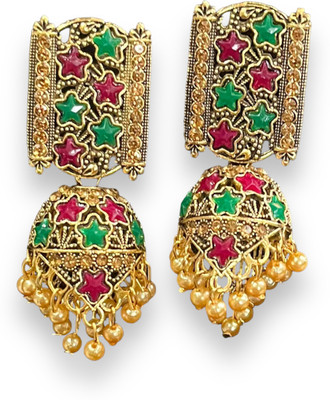 Vigilantee Jewels Golden Traditional Star Pearl Studded Oxidised Jhumka Jhumki Earrings Alloy Jhumki Earring, Earring Set, Drops & Danglers, Rhinestone Studs