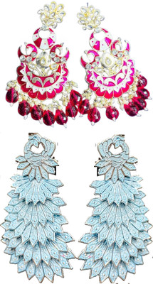 Hernger traders Meenakari_earring_P_04 & earwo-je-green4@_01 Cubic Zirconia Alloy Earring Set