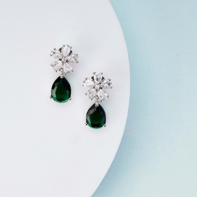 Opal Touch Floral Encanted Dewdrops Cubic Zirconia Brass Drops & Danglers