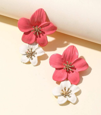 BLINGEE Pink Flower Long Earrings For Women Floral Earrings For Women Korean Earrings Alloy Drops & Danglers, Earring Set, Tassel Earring