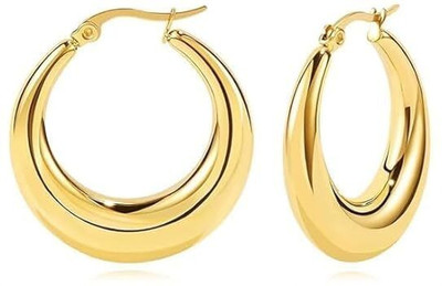 Blinksy Bloom Anti-Tarnish Elegant Gold-Plated Chunky Lightweight, Trendy Jewellery Stainless Steel Hoop Earring, Earring Set