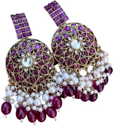 jalaram Ear 9 rani Cubic Zirconia, Beads, Pearl Brass Earring Set, Chandbali Earring, Stud Earring