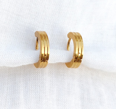 FASHOLICS Premium Ear stud for men - gold tone 2-line glossy - Trendy Look. Gift For Him Stainless Steel Hoop Earring