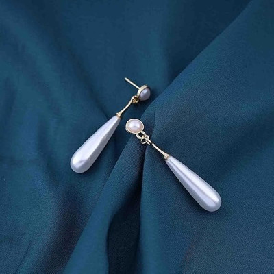 MAHADEV CREATION Long Pearl Dangle Earrings Crystal Alloy Stud Earring