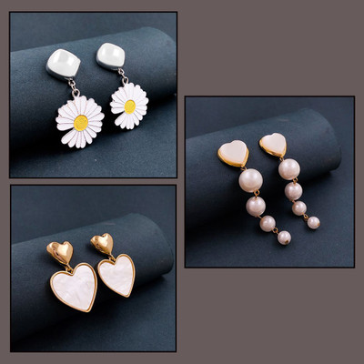 Saizen pack of 3 girl earring set and Pearl Earring Set for Women – Contemporary Design Brass, Alloy Drops & Danglers, Earring Set, Jhumki Earring, Plug Earring, Stud Earring